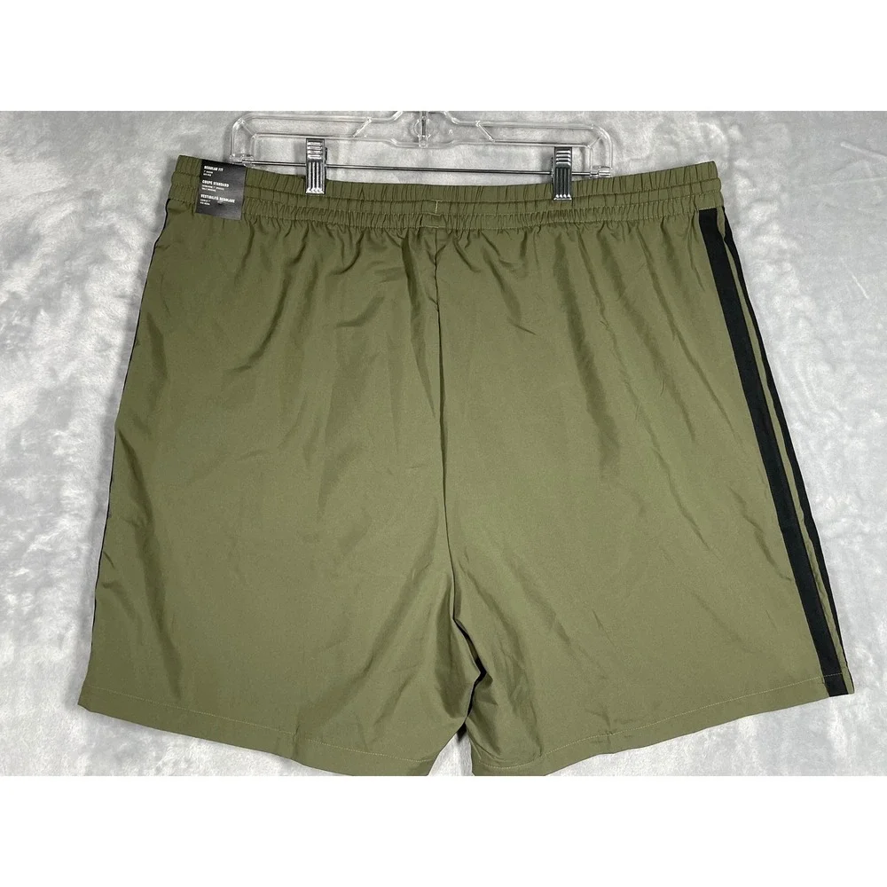 Adidas Mens 2XL Olive Green 3-Stripe 7 Inch Inseam Athletic Shorts New NWT